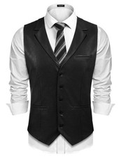 COOFANDY Men's Leather Suit Vest Slim Fit Western Vests Dress Waistcoat V-N...