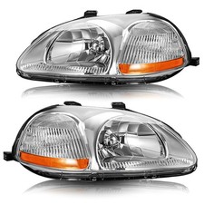 For 1996-1998 Honda Civic Halogen Headlights Assembly Chrome Amber Pair Lhrh