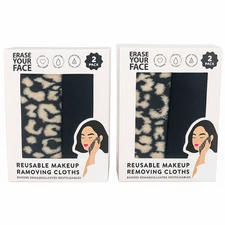 Erase Your Face Soft Reusable Makeup Removing Cloths, Leopard Print & Black, 2PK