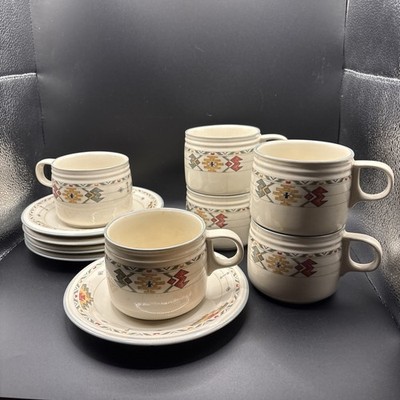 Studio Nova Timberline 6 Cups And 5 Saucers #Y2318, Southwestern Aztec Design
