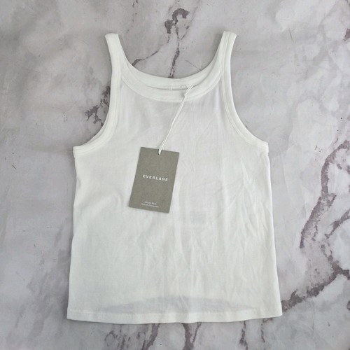 Everlane Tank Top Womens Small White The Pima Micro Rib Short Crop Supima 