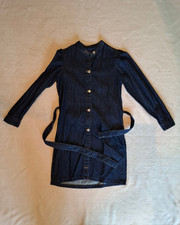 Vestito da donna in jeans denim blu scuro Piombo con bottoni e cintura in tessut