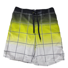 OP Ocean Pacific Board Short L 36-38 Men Windowpane Plaid White Yellow Ombre