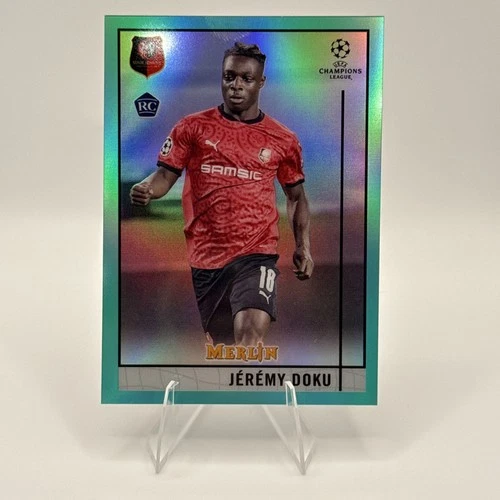2020-21 Topps Merlin Chrome UCL Jeremy Doku Rookie Aqua Refractor RC /199 SP