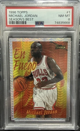 1996 Topps Season’s Best Michael Jordan En Fuego Insert Card #1 Graded PSA 8