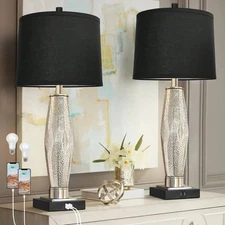 Table Lamps Set of 2, Bedroom Lamp with USB A+C Charging Ports, Modern Glass bes