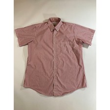 Vintage Riverside Men’s 17 Red White Stripe Short Sleeve Work Shirt USA Made