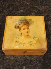 Antique Brooks Sewing Cottons Thread Box Victorian Lady 1800's
