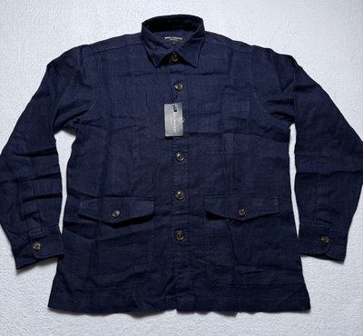 #ad #ad Spier amp; Mackay Chore Utility Shacket Mens Medium 100% Linen Navy Overshirt New $99.99