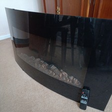 Electric Fire Fireplace Wall Mounted Curved Black Glass Slimline Remote Control