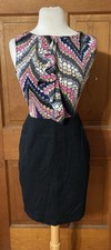 Trina Turk Women’s Sleeveless Silk Blend Dress Sz 2 Black Multi Color Career