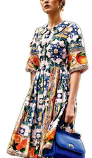 Dolce & Gabbana Rare SS2016 Cotton Floral Majolica Oranges Designer Dress IT36