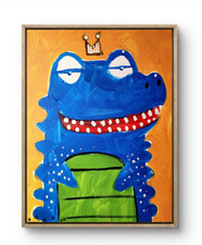 Aleph Original Art Gator 14x11 Colorful Modern Art Acrylic Painting on Canvas
