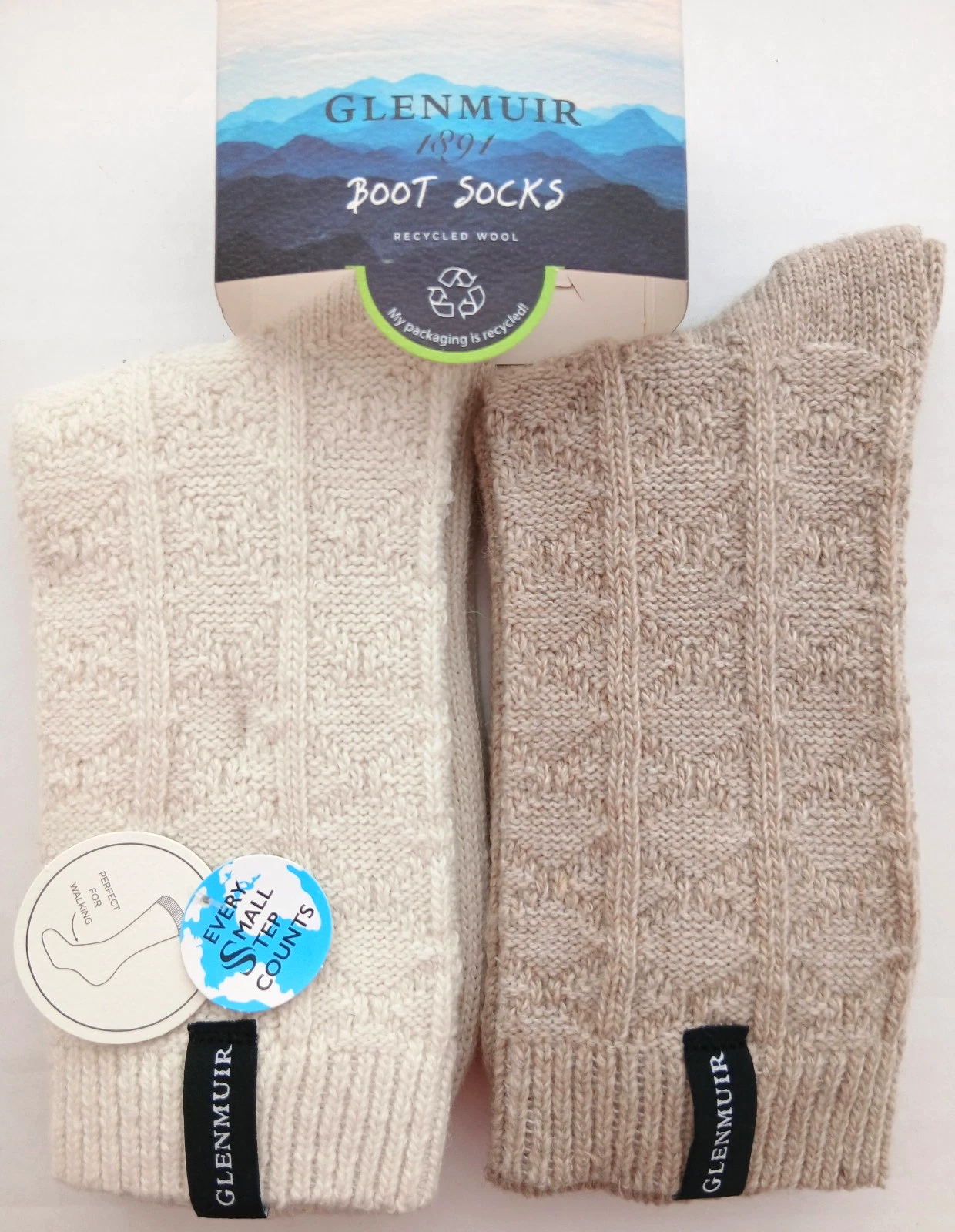Glenmuir, Two Pair Pack, Ladies', 30% Recycled Wool, Boot Socks - Size 4 - 8 UK