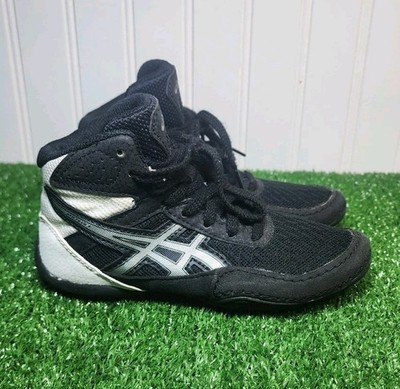 Size K12 Asics Matflex 6 GS 1084A007  Youth Wrestling Shoes White Black Silver 