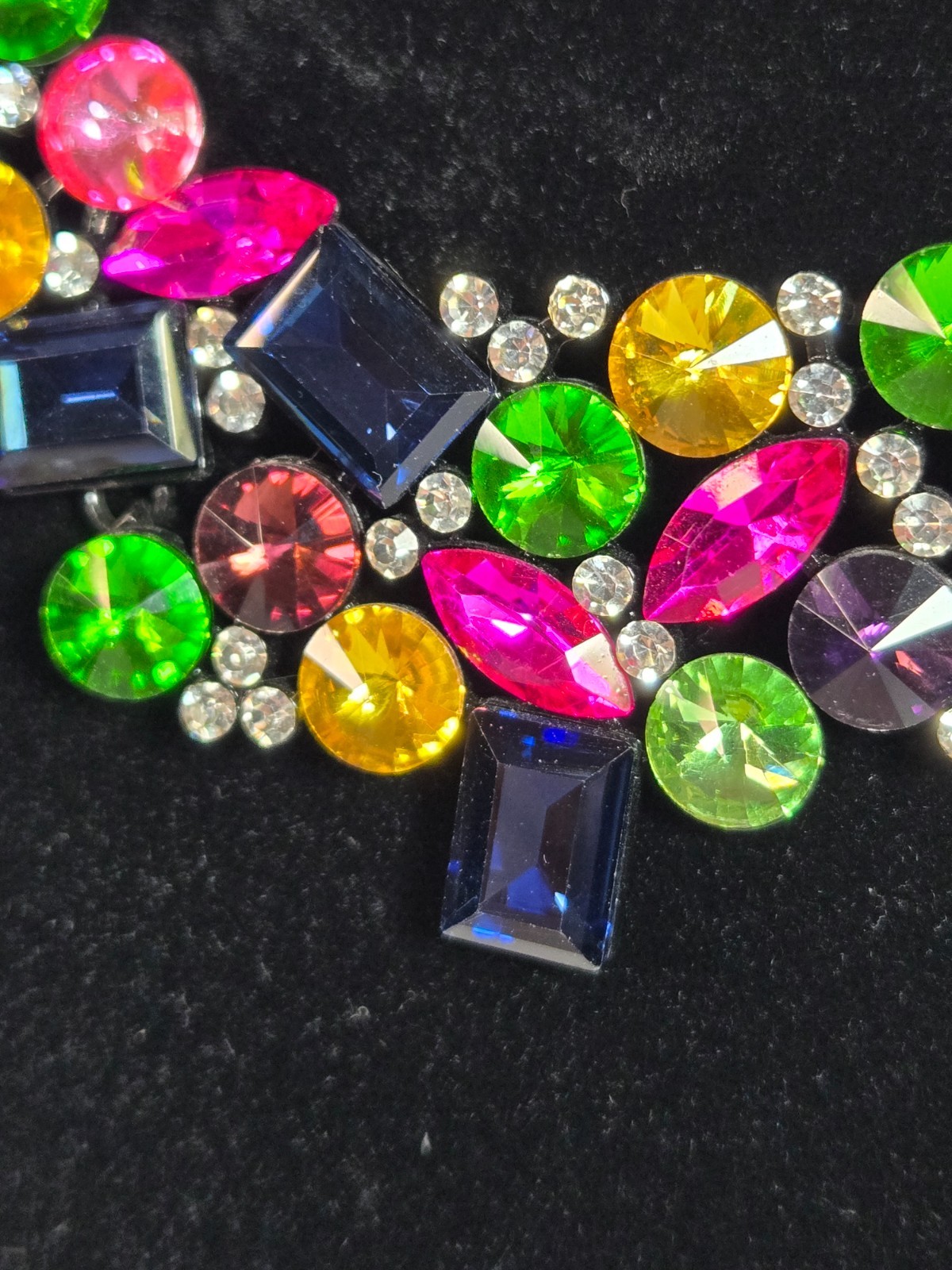 Multicolor Rhinestone Statement Bib Necklace Gunm… - image 4