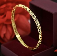 9ct 9k Yellow Gold Plated Lady Love Carved Bangle Bracelet 62mm 0r 65mm Gift UK
