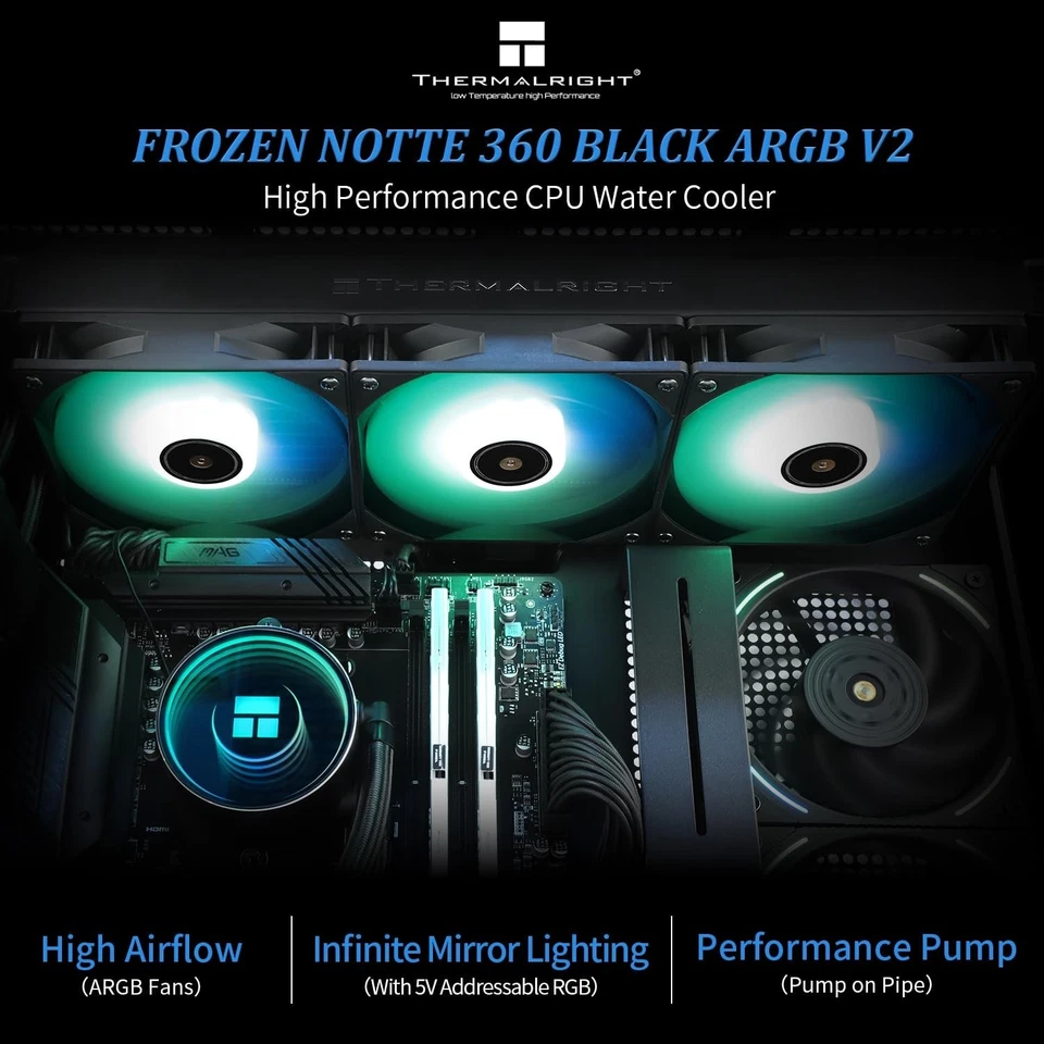 Frozen Notte 360 Black ARGB V2 CPU Cooler: Ultimate RGB Water Cooling Solution - Image 4 of 4