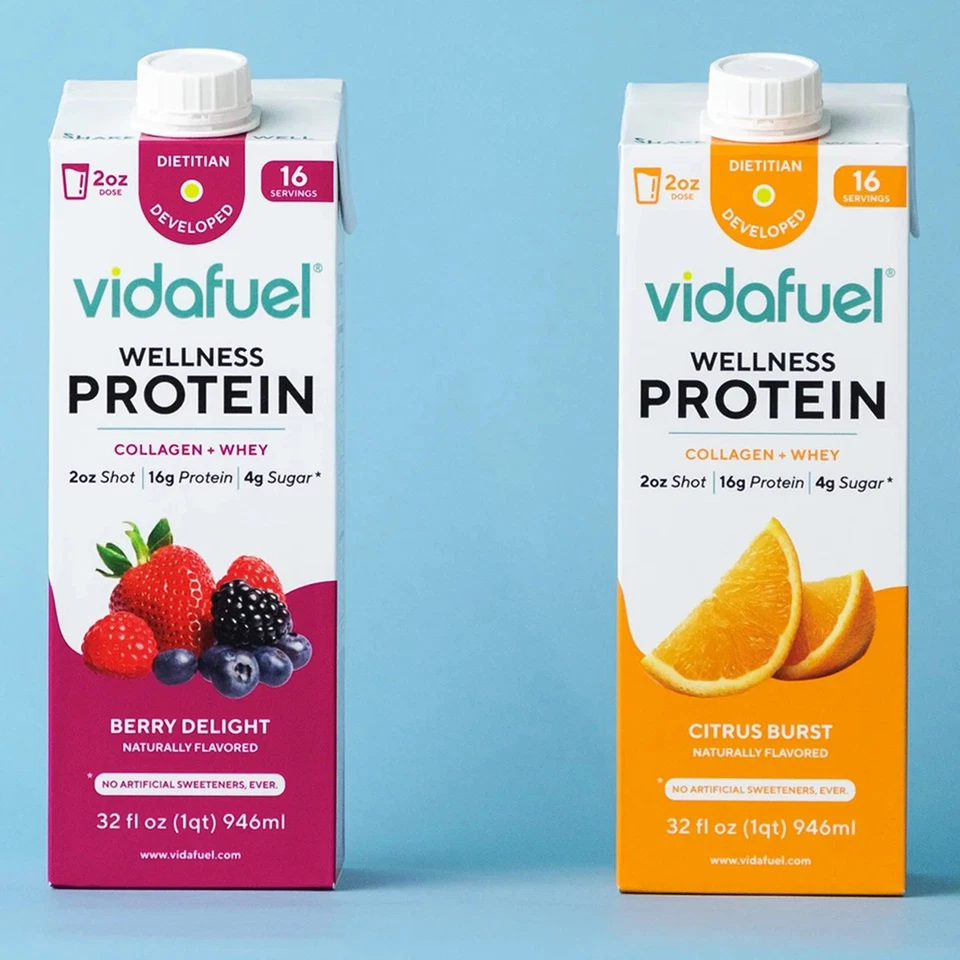 Paquete de 2 bebidas proteicas Vidafuel Wellness Berry Delight 2 oz inyección 32 oz cartón Foto 4 de 4