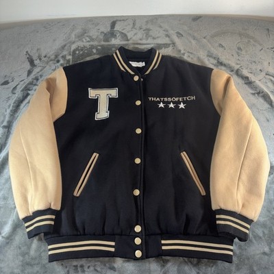 That s So Fetch Cotton Blend Bomber Jacket Black Varsity M L Mean Girls RARE