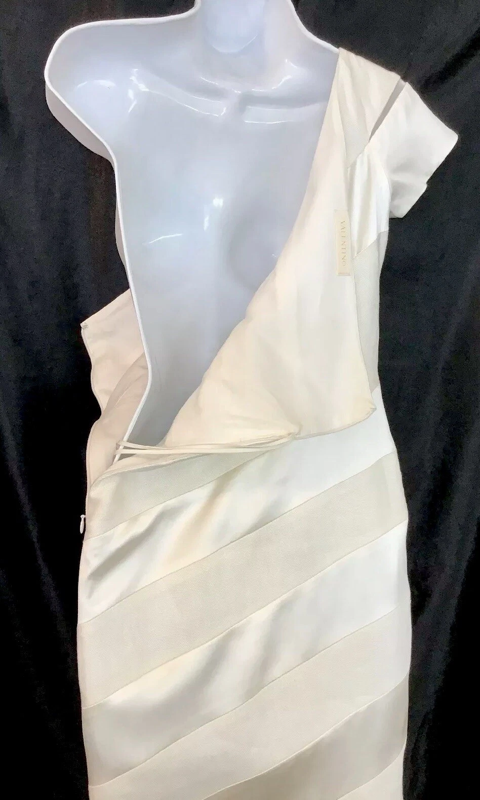 Abito Valentino bianco seta e lino monospalla cintura larga taglia 4