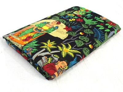 Indian 100% Cotton Floral Black Frida Printed Dress Making Fabric Fabric 5 Yard