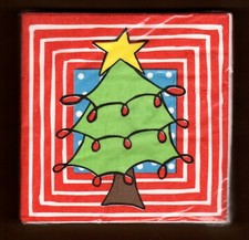 Whimsical Christmas Tree Party Napkins, Holiday, Dessert Size, Stripes
