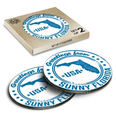 2 x Box Runde Untersetzer - Sonnig Florida USA Amerika Surf #9231