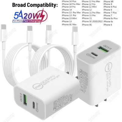 For iPhone 14 13 12 11 X Fast Charger Cable 20W USB Type-C Power Adapter Charger