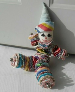 VINTAGE FOLKART HANDMADE MULTICOLOR EMBROIDERY SOCK CLOWN DOLL PLUSH TOY UNIQUE