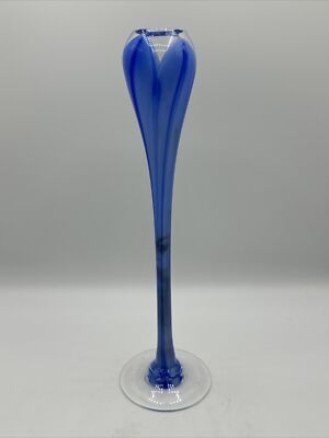 Steven Maslach 11” Bud Vase Art Glass Blue Signed 1984 *READ* | eBay