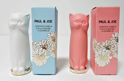 PAUL & JOE Cat Lipstick Case N 001 White  Pink in Box Limited Edition New 2 set