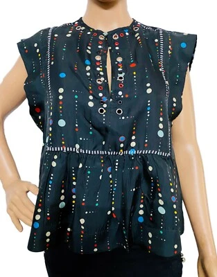 Isabel Marant Odena Cosmique Imprimé Femmes Casual Blackblouse Tunique Haut M 36 - Photo 1/4