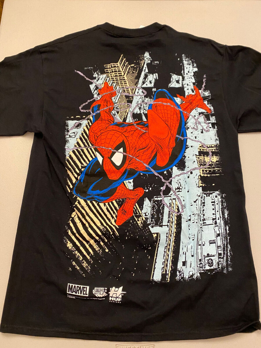 HUF x Marvel Spiderman Black Tee !!!! Vintage 90s comic art HUF x Marvel Spiderman Black Tee !!!! Vintage 90s comic art