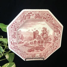 The Spode Archive Sutherland Collection Lucano Dinner Plate Red 9.5 " Octagonal