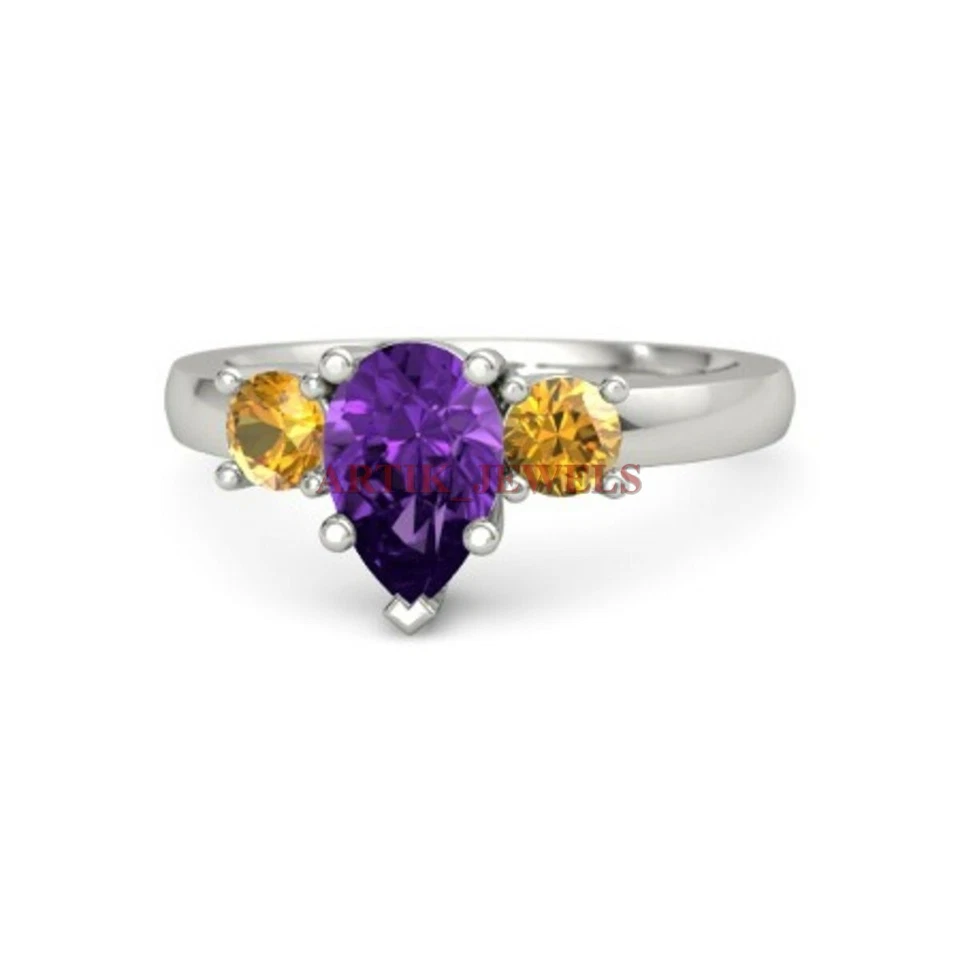 Natürlich Amethyst & Citrin Edelstein Mit 925 Sterlingsilber Ring für Damen 3745 - Bild 1 von 4