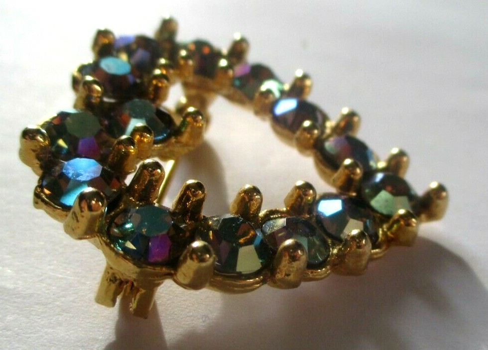 Broche Vintage Couleur Or – Cristaux Diamant Boréalis – Ancienne Et Patinée – Bijou Fantaisie