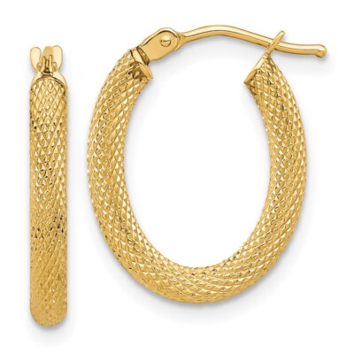 Ovale Creolen 14 Karat Gelbgold poliert und strukturiert für Mama
