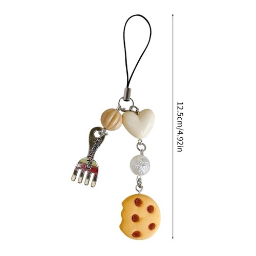 Lovely Cookie Phone Chain Fork Pendant Keychain Heart Bead Charm Phone Lanyard - Picture 8 of 8