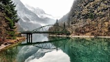 Landscape nature water lake trees reflection bridge Custom Gaming Mat Desk