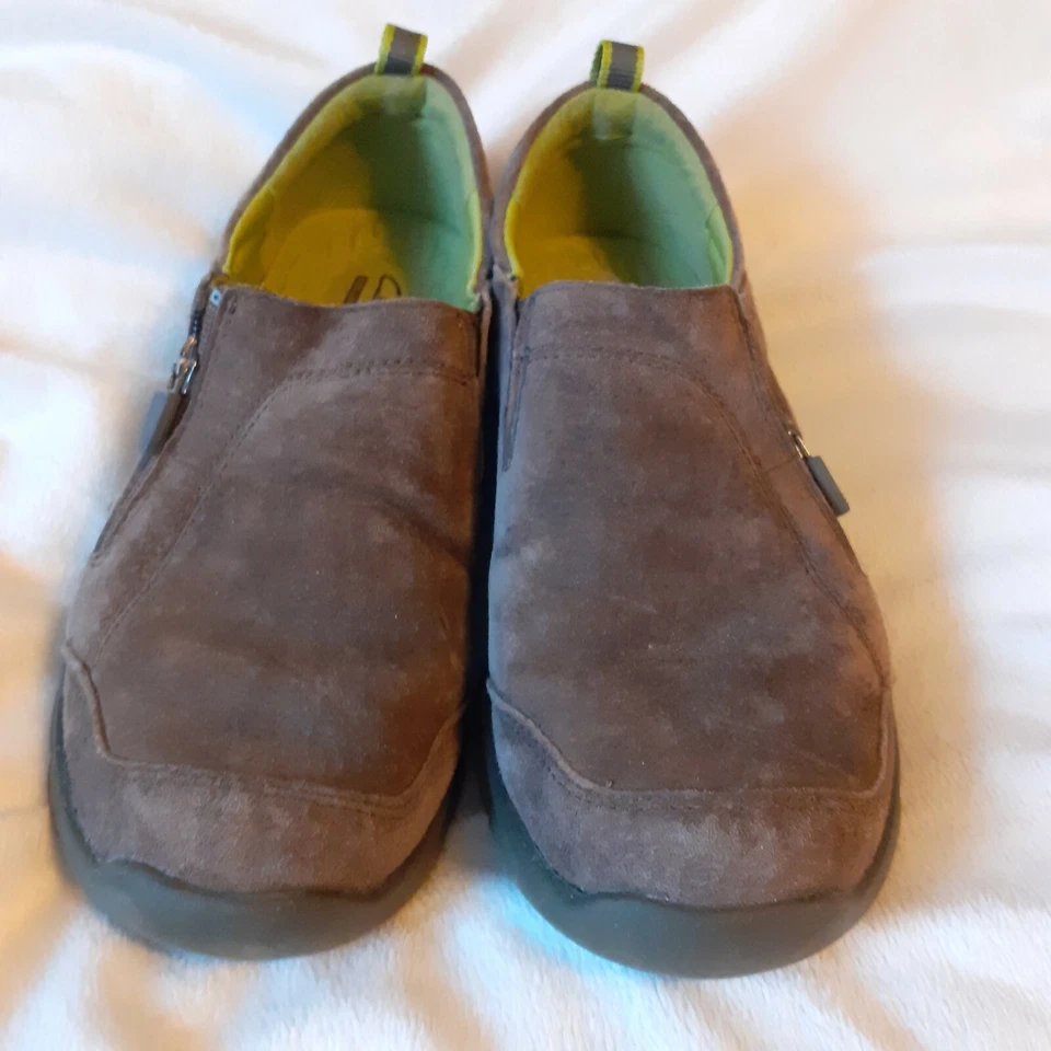 CLARKS Collection 女式 8.5 窄棕褐色麂皮绒皮革拉链乐福鞋质量好 — 第 3/4 张图片