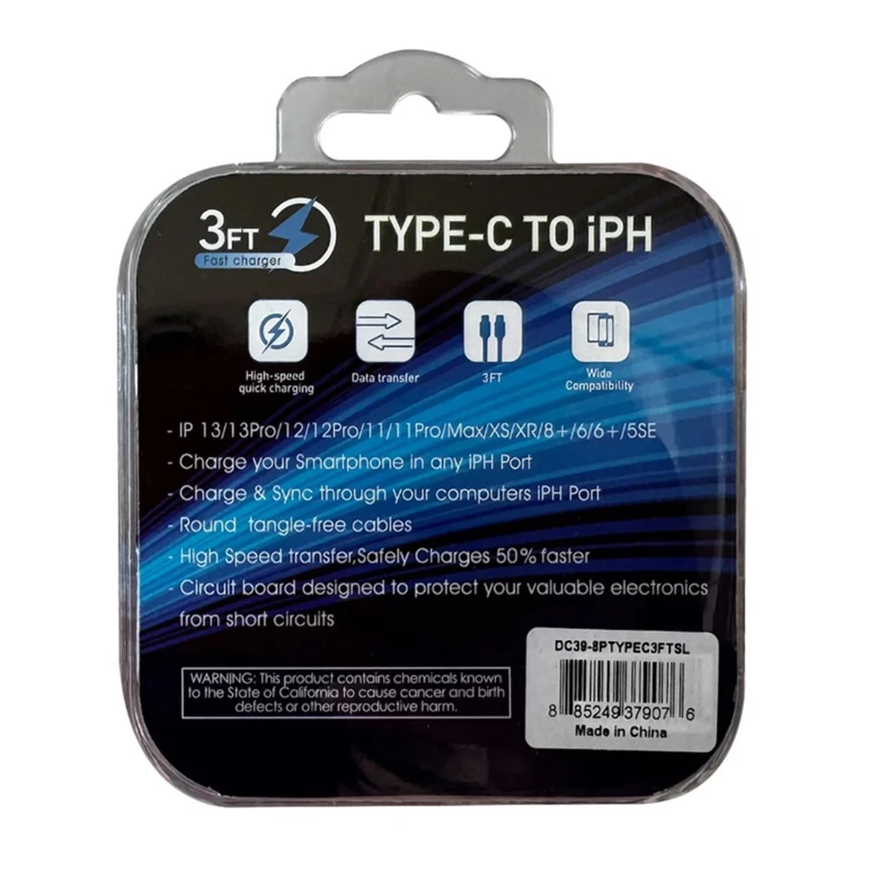 Cable trenzado de nailon sincronización carga rápida USB-C tipo C de 3 pies a 8 pines cable PD plateado Foto 2 de 4