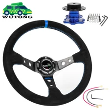 JDM 345mm Deep Dish Suede Alloy Racing Steering Wheel with Quick Release Adapter