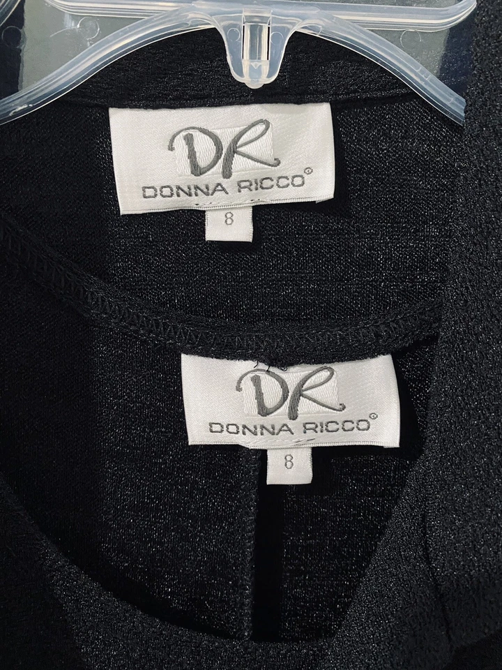 Maxi Vestido Traje De Colección Donna Ricco 8 Negro 2 Piezas Texturizado Cóctel Noche Años 80 Foto 4 de 4