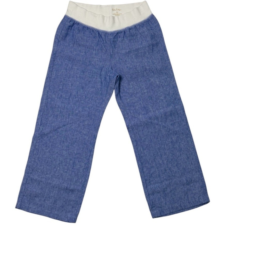 Lilly Pulitzer Blue White Waistband Palazzo Pants Medium