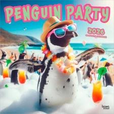 Penguin Party | 2026 12x24" Square Wall Calendar | Plastic-Free