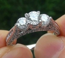 3ct Round Cut VVS1 Simulated Diamond Stylish Trilogy Ring 14k White Gold Plated
