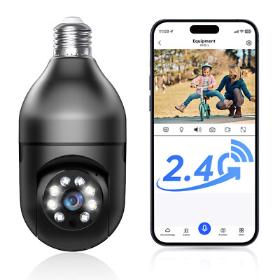 2MP Wireless Light Bulb Security Camera 2.4G WiFi Outdoor Home Bulb Camera 1080P