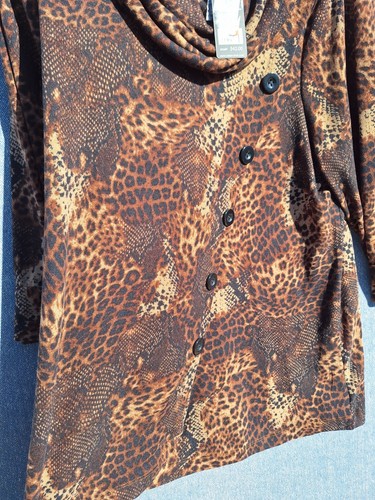 NWT Robert Louis Lightweight Cowl Neck Sweater Womens 2X Animal Print Top Brown - Picture 3 of 8