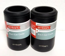 Embark 12oz Stainless Steel 2-in-1 Can Cooler 2pk - Black